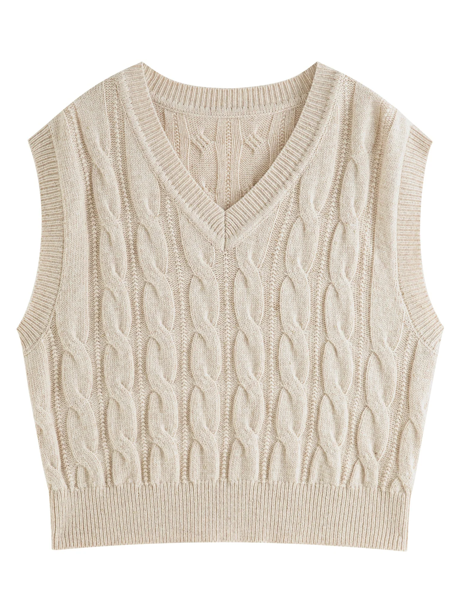 Ceylan Women's Sweater Vest, Cropped Cable Knit V-Neck - Image 5