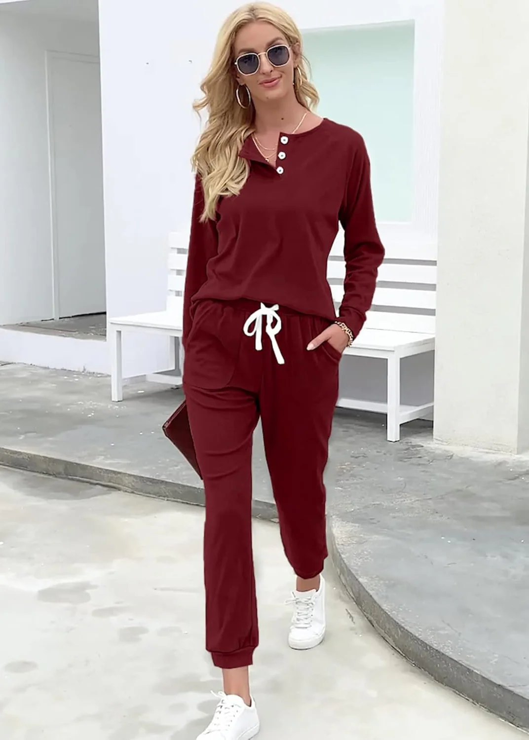 Ceylan Women's Tie Dye Waffle Knit Lounge Set with Pockets - Image 4