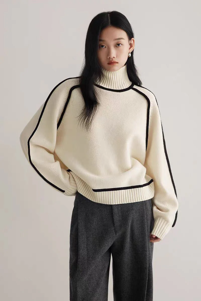Ceylan Women's Turtleneck Sweater with Contrast Piping - Image 2