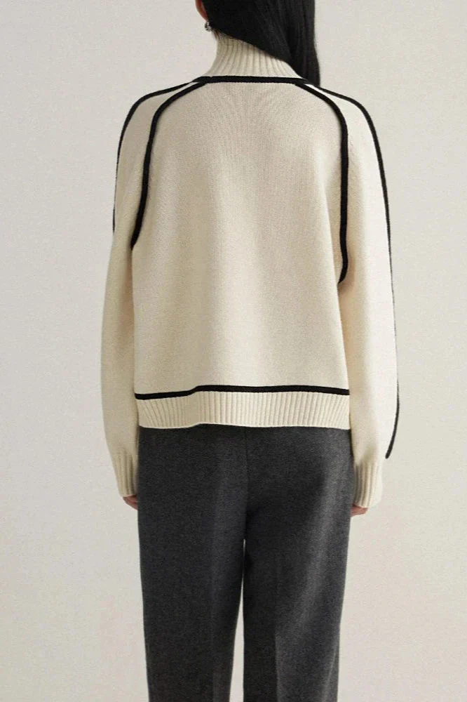 Ceylan Women's Turtleneck Sweater with Contrast Piping - Image 6