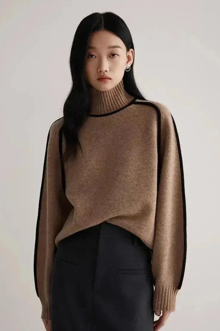 Ceylan Women's Turtleneck Sweater with Contrast Piping - Image 7