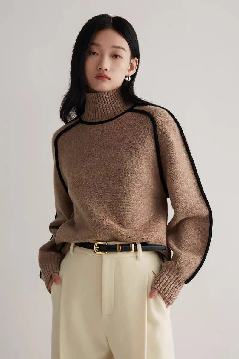 Ceylan Women's Turtleneck Sweater with Contrast Piping - Image 8