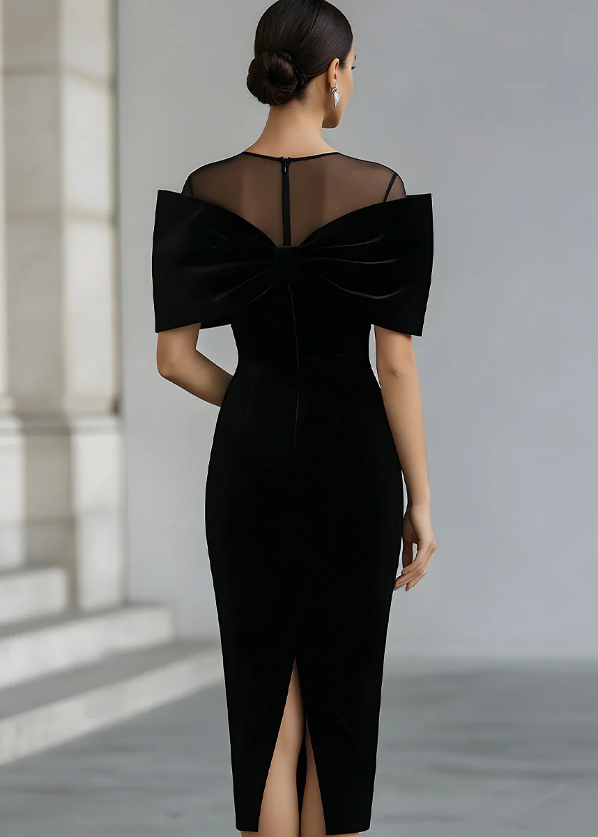 Ceylan Women's Velvet Midi Dress Dramatic Bow Neckline - Image 5