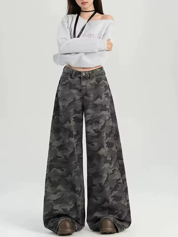 Ceylan Women's Wide Leg Camo Jeans High Waisted - Image 3