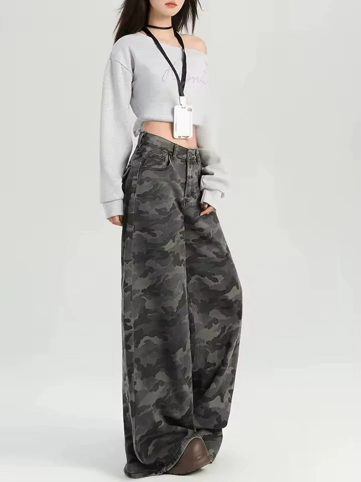 Ceylan Women's Wide Leg Camo Jeans High Waisted - Image 5