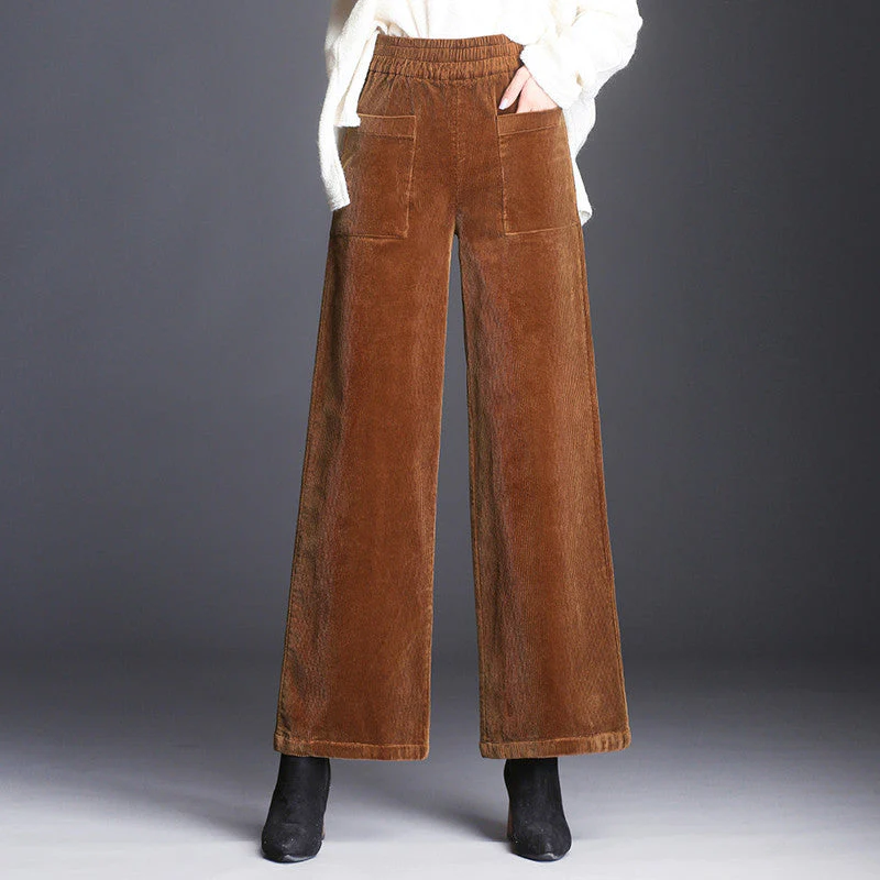 Ceylan Women's Wide Leg Corduroy Trousers Elastic Fit - Image 2