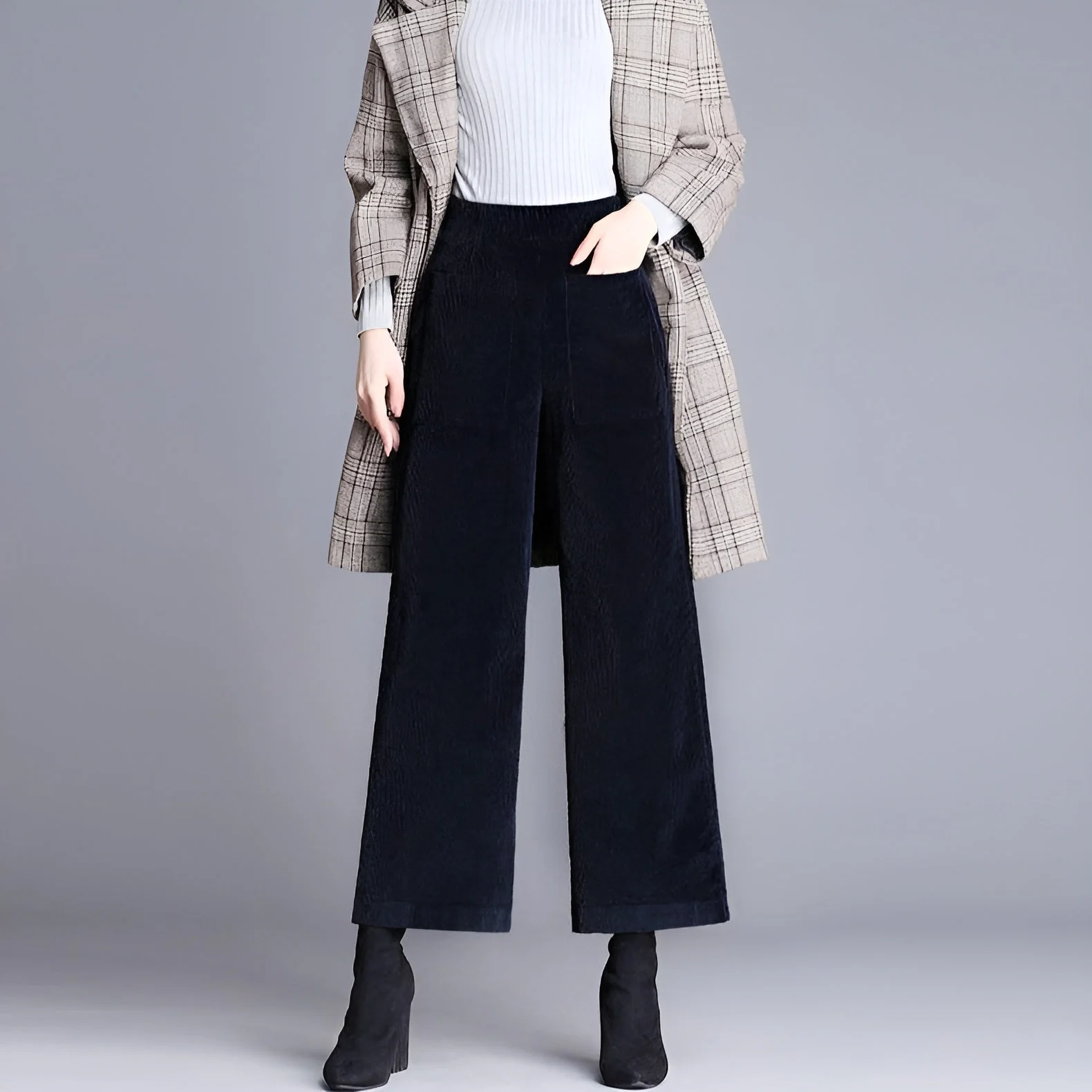 Ceylan Women's Wide Leg Corduroy Trousers Elastic Fit - Image 8