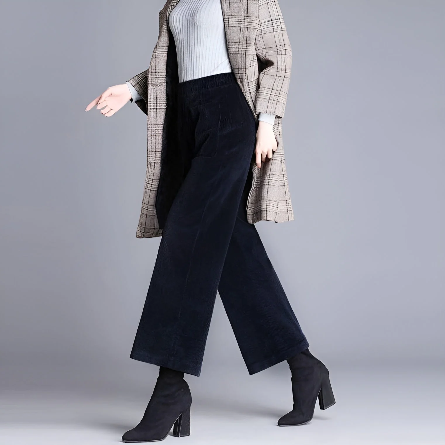 Ceylan Women's Wide Leg Corduroy Trousers Elastic Fit - Image 9