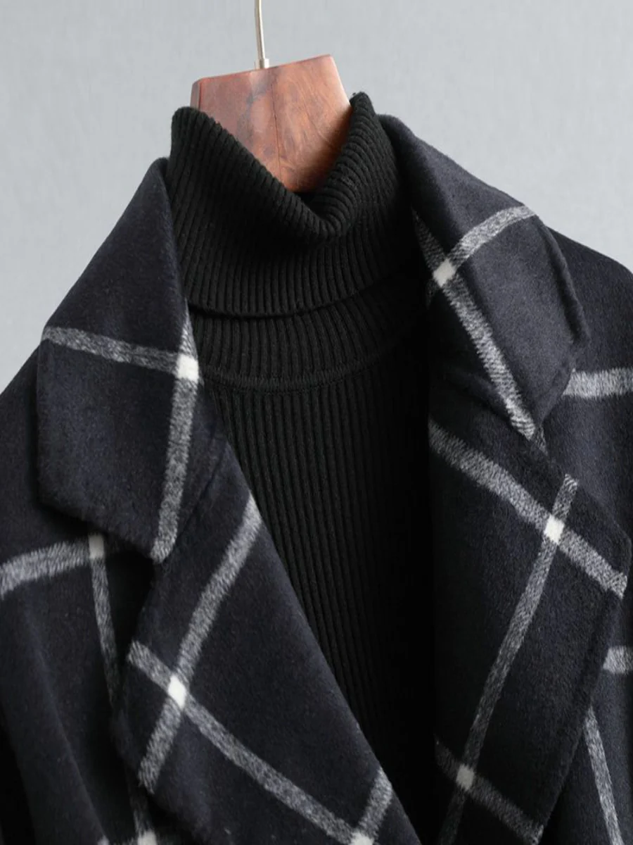 Ceylan Forest Green Windowpane Plaid Wool Coat - Image 7