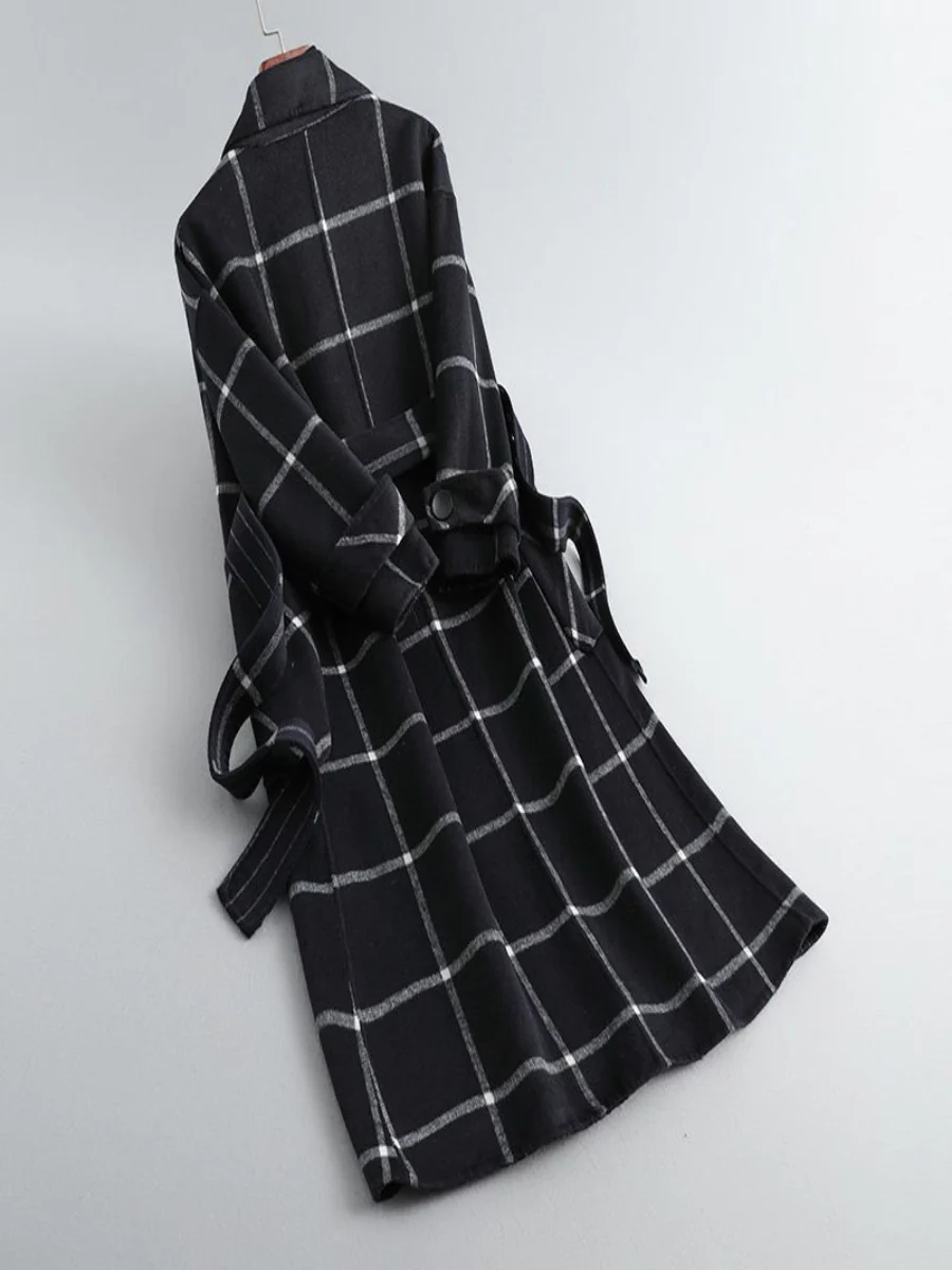 Ceylan Forest Green Windowpane Plaid Wool Coat - Image 8