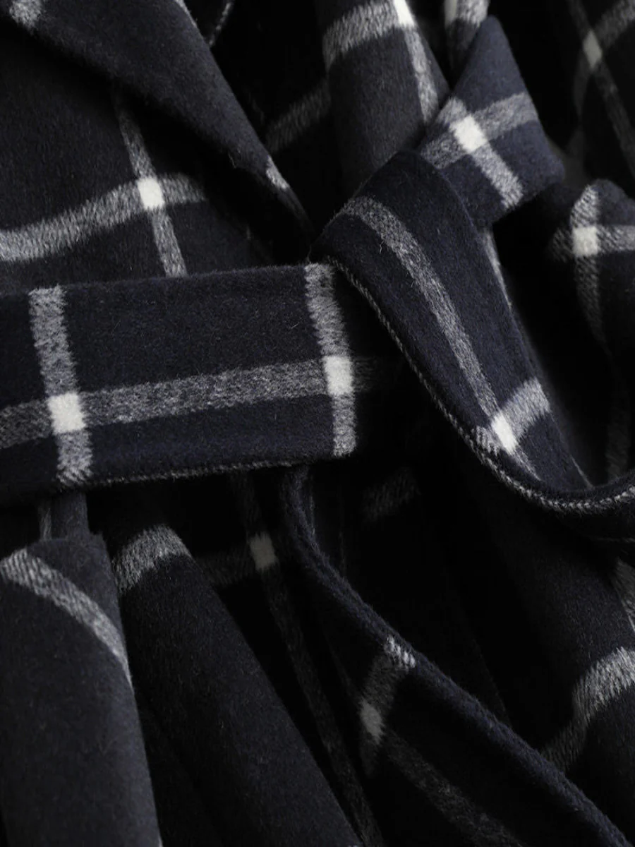Ceylan Forest Green Windowpane Plaid Wool Coat - Image 9