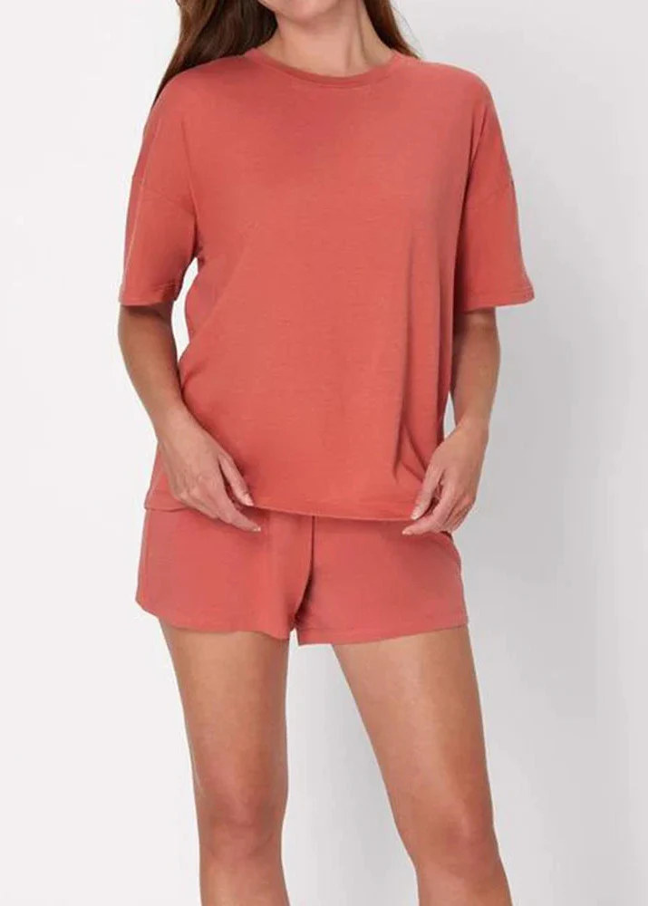 Women’s 2-Piece Lounge Set with Oversized Tee and Relaxed Shorts - Image 4