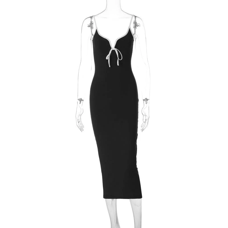 Women’s Bodycon Maxi Dress with Contrast Binding and Bow Detail - Image 10