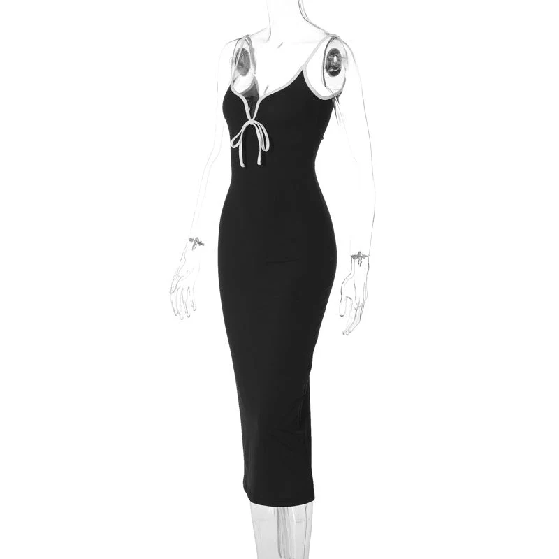 Women’s Bodycon Maxi Dress with Contrast Binding and Bow Detail - Image 11