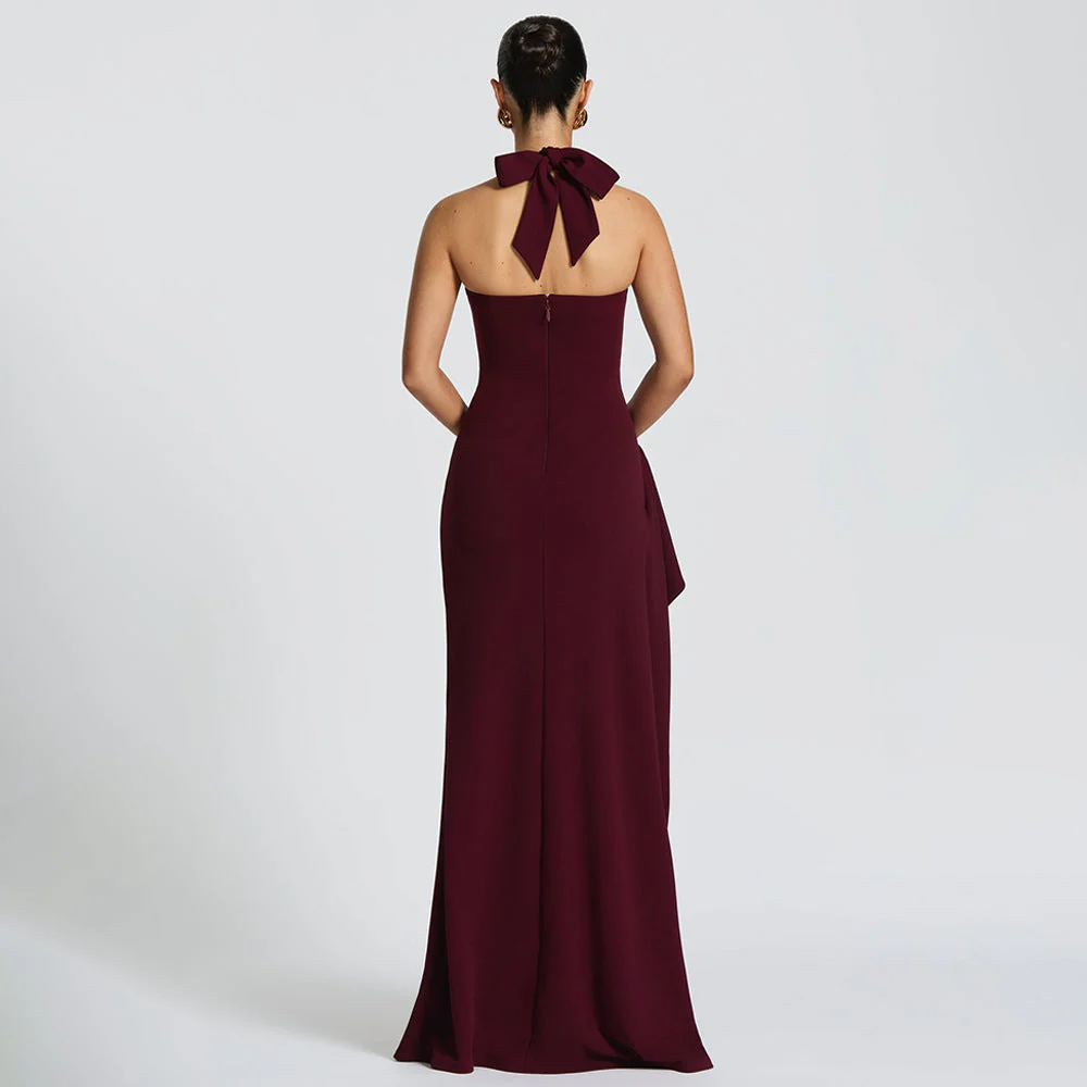 Women’s Corset Bodice Maxi Dress with Halter Neck and Side Slit - Image 5
