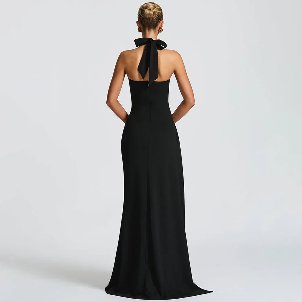 Women’s Corset Bodice Maxi Dress with Halter Neck and Side Slit - Image 9