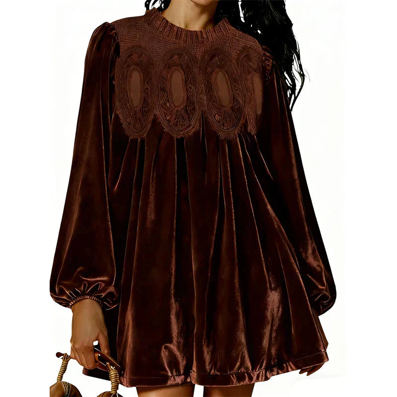 Women’s Flared Lace Blouse with Long Sleeves and Velvet Trim - Image 8