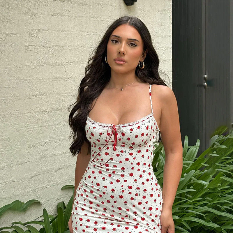 Women’s Floral Slip Maxi Dress with Tie Front Gathered Bust - Image 5