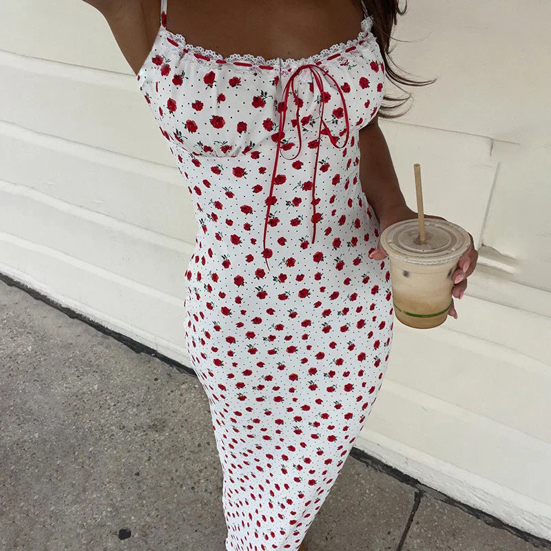 Women’s Floral Slip Maxi Dress with Tie Front Gathered Bust - Image 8