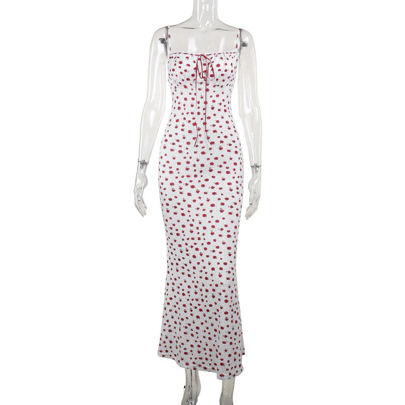 Women’s Floral Slip Maxi Dress with Tie Front Gathered Bust - Image 9