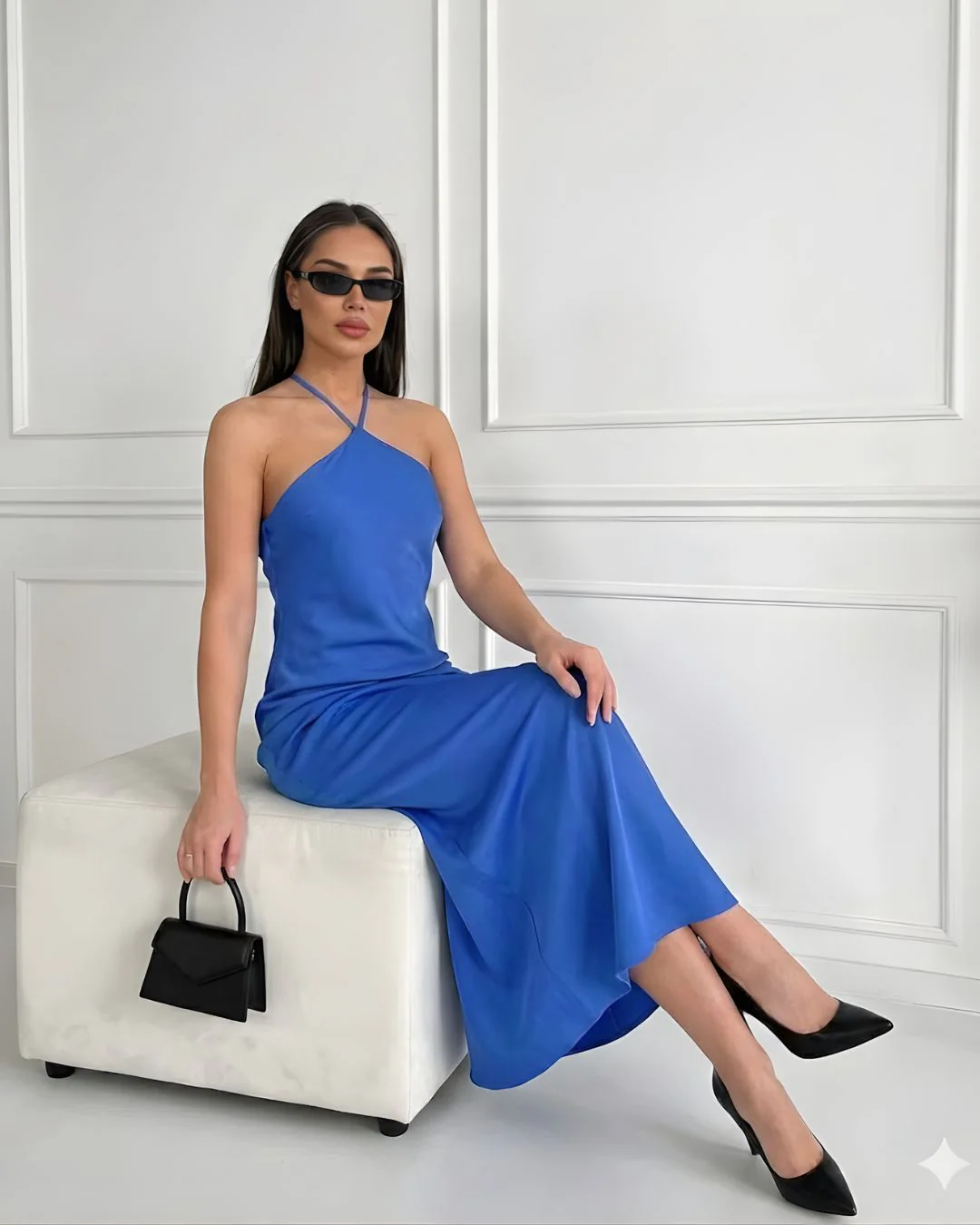 Women’s Halter Neck Satin Maxi Dress with Bias Cut Silhouette - Image 3