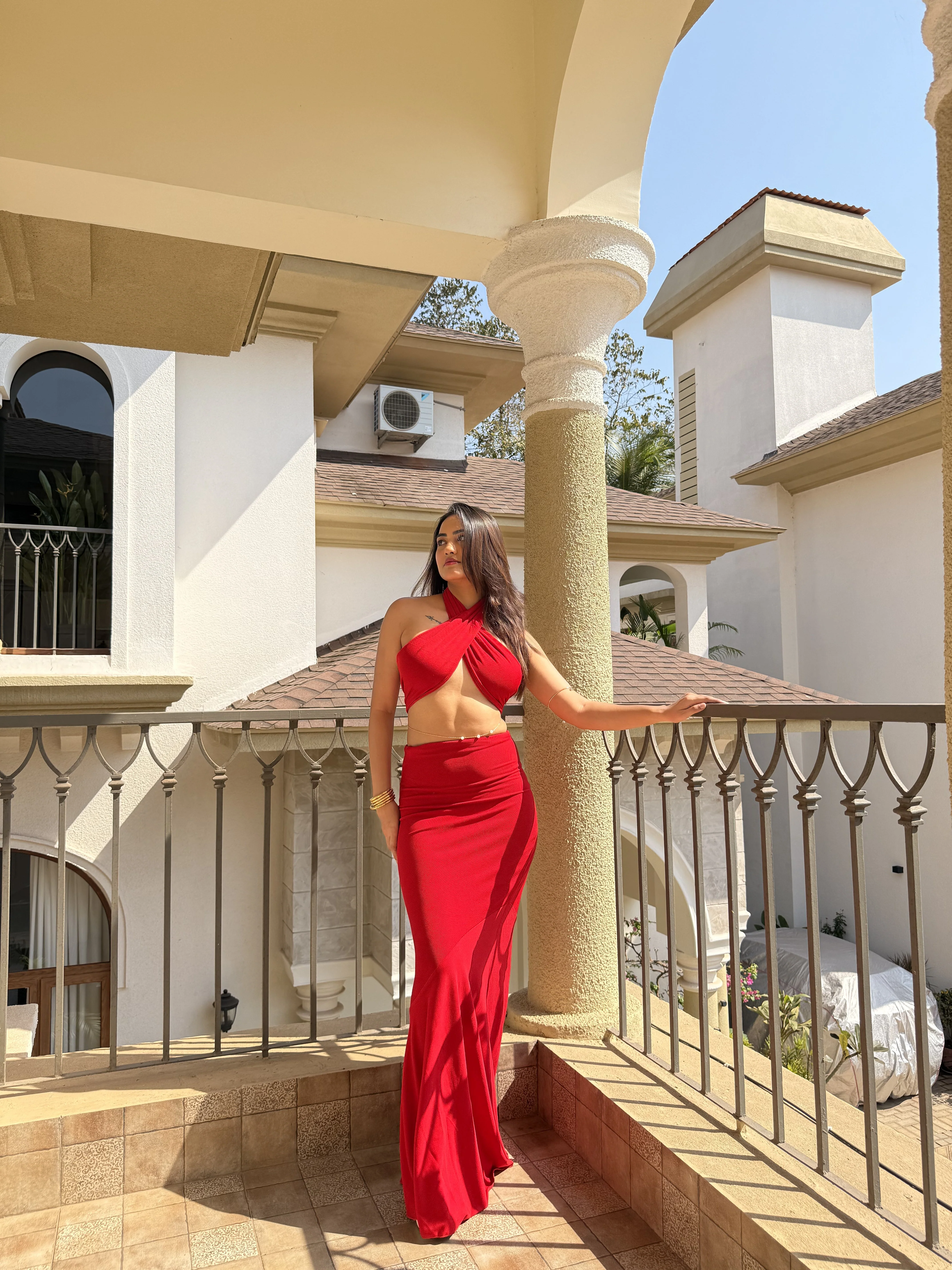 Women’s Halter Neck Two-Piece Set with Cross Wrap Crop Top - Image 3
