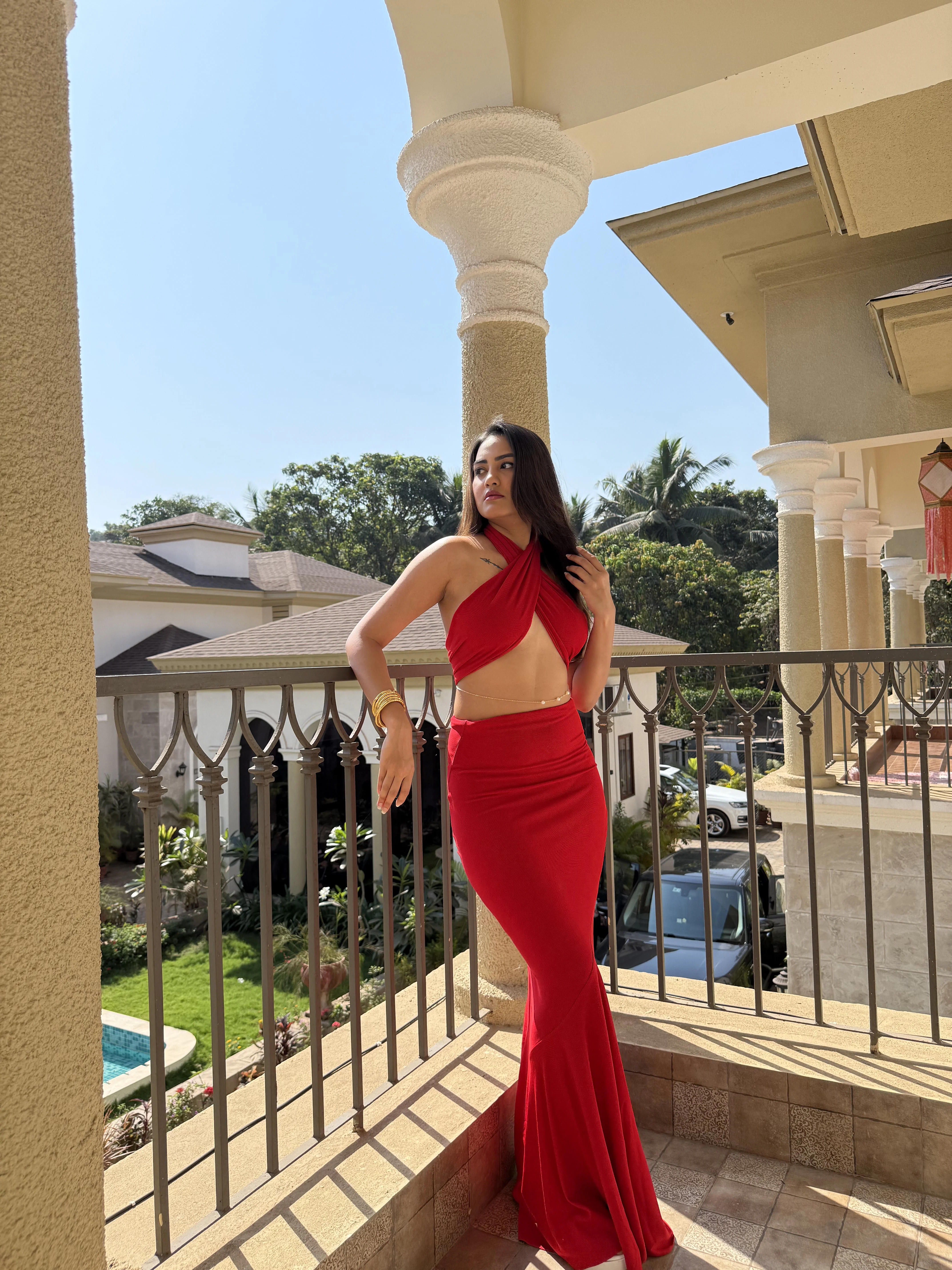 Women’s Halter Neck Two-Piece Set with Cross Wrap Crop Top - Image 7