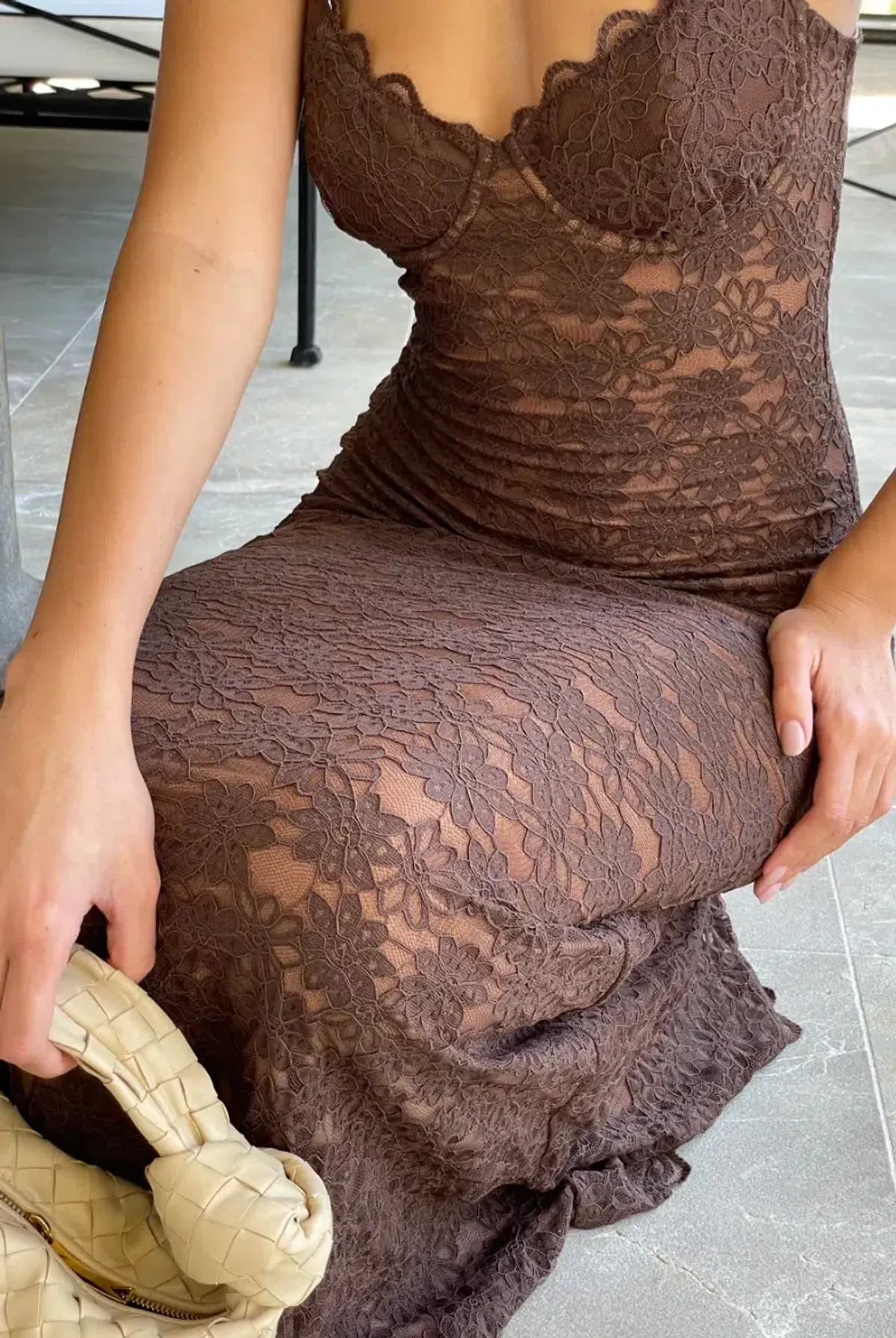 Women’s Lace Slip Maxi Dress with Floral Scalloped Neckline Trim - Image 4