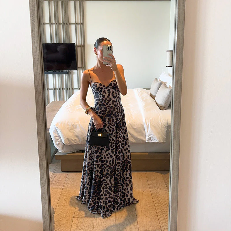 Women’s Leopard Print Maxi Dress with Sweetheart Balconette Bodice - Image 3
