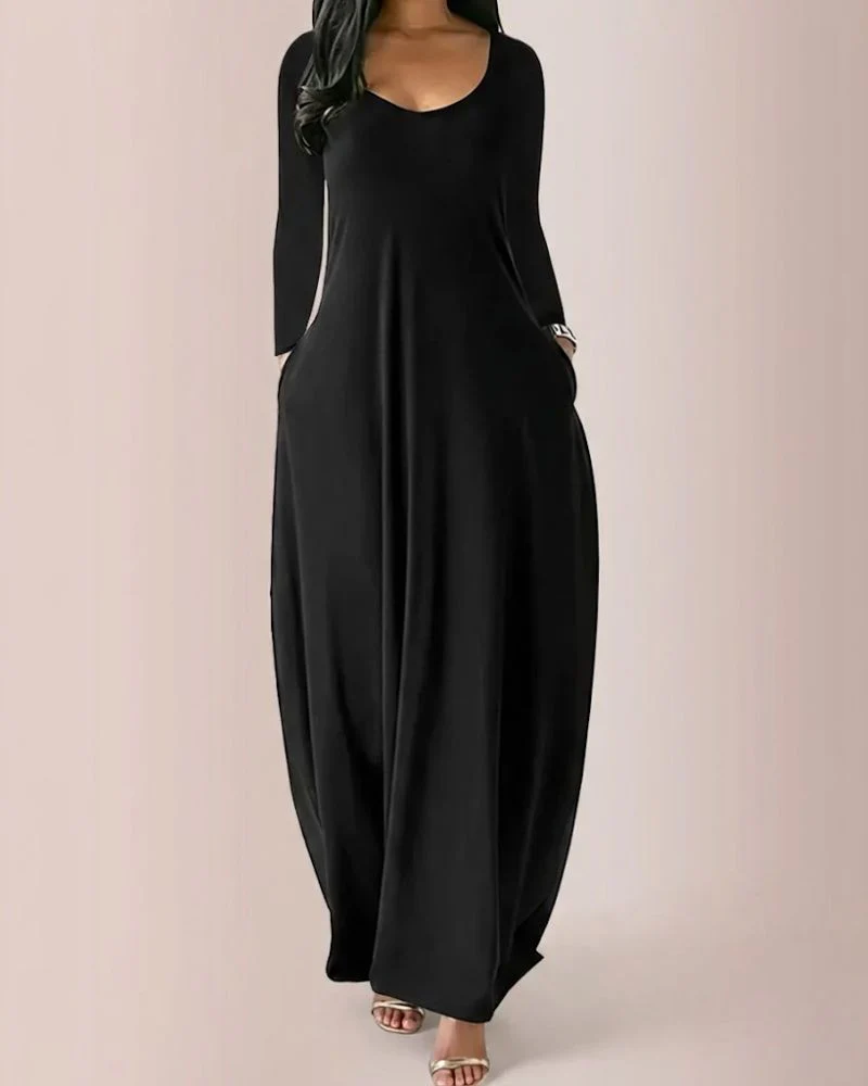 Women’s Long Sleeve Maxi Dress with Hidden Side Pockets - Image 3