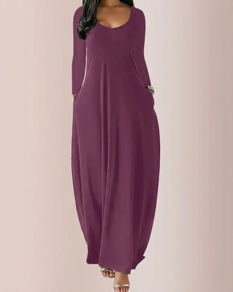 Women’s Long Sleeve Maxi Dress with Hidden Side Pockets - Image 5