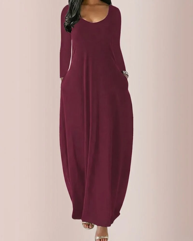Women’s Long Sleeve Maxi Dress with Hidden Side Pockets - Image 6