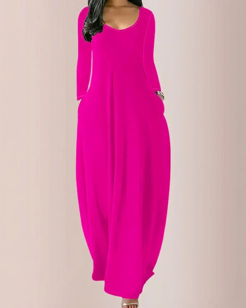 Women’s Long Sleeve Maxi Dress with Hidden Side Pockets - Image 7