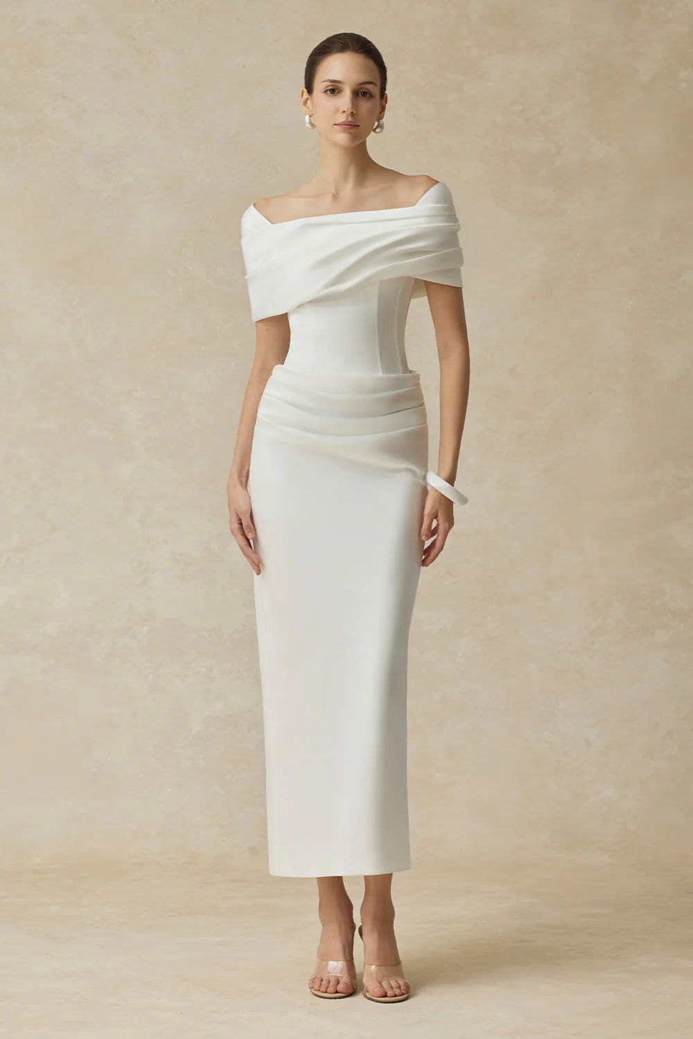 Women’s Off Shoulder Draped Corset Cocktail Midi Dress - Image 2