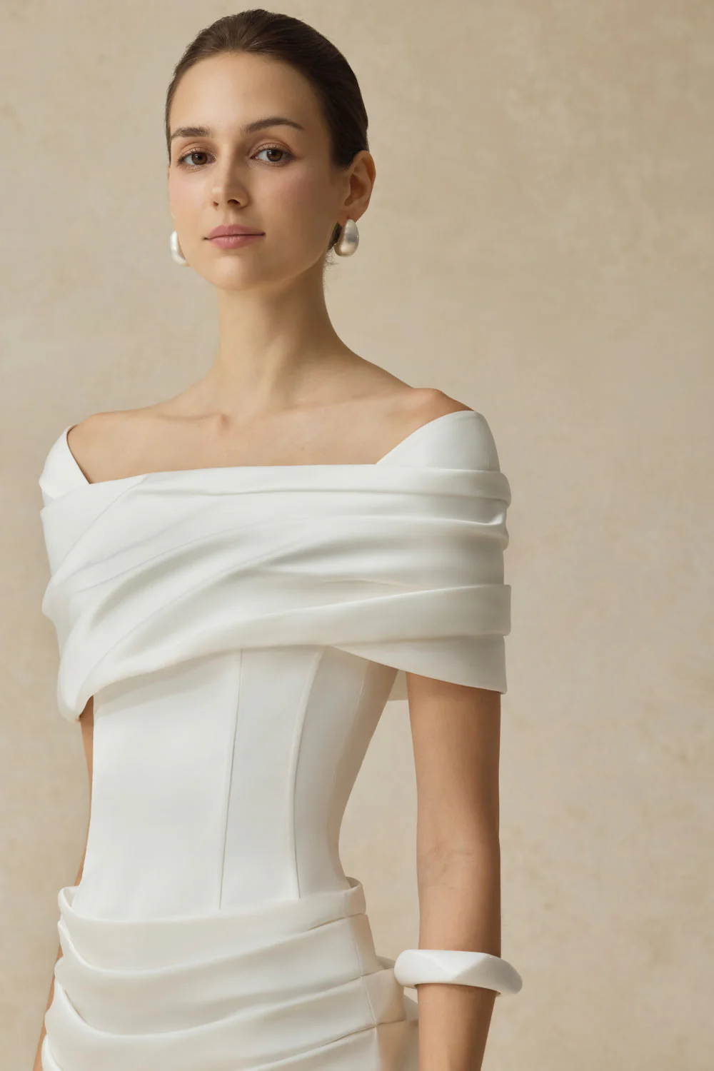 Women’s Off Shoulder Draped Corset Cocktail Midi Dress - Image 3