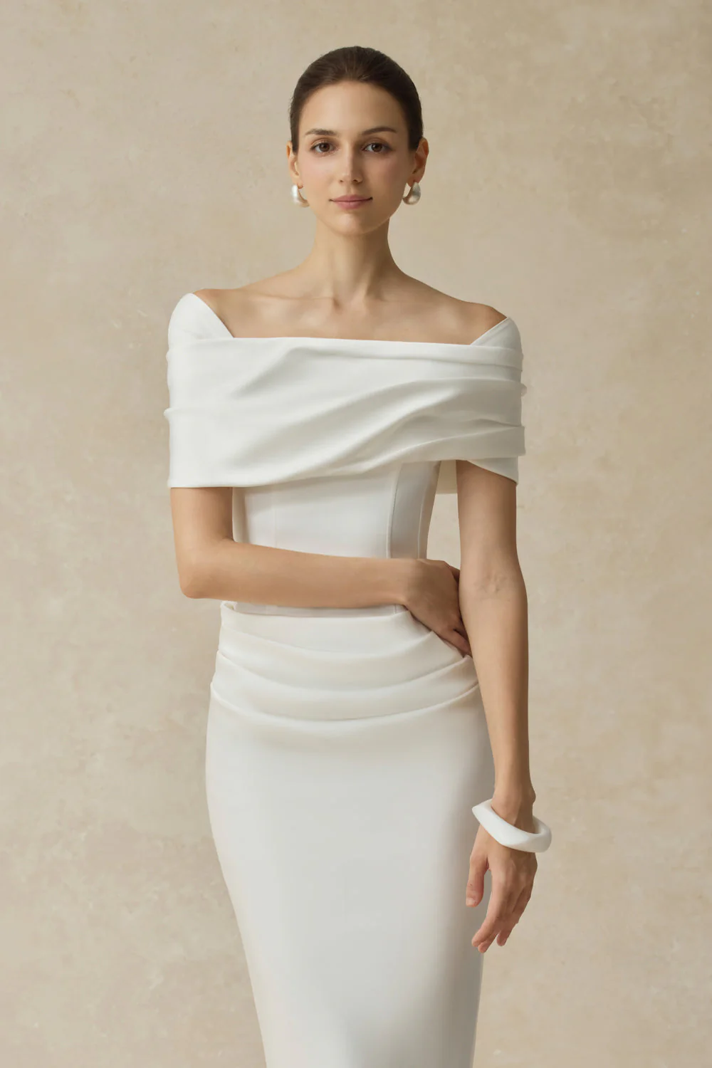 Women’s Off Shoulder Draped Corset Cocktail Midi Dress - Image 4