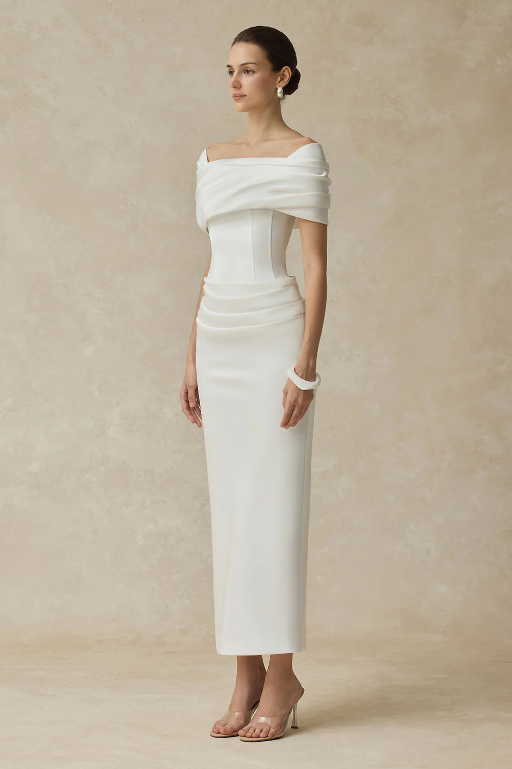 Women’s Off Shoulder Draped Corset Cocktail Midi Dress - Image 5
