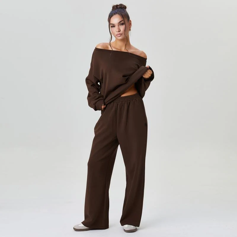 Women¡¯s Off-Shoulder Loungewear Set Wide Leg Two-Piece Tracksuit - Image 3