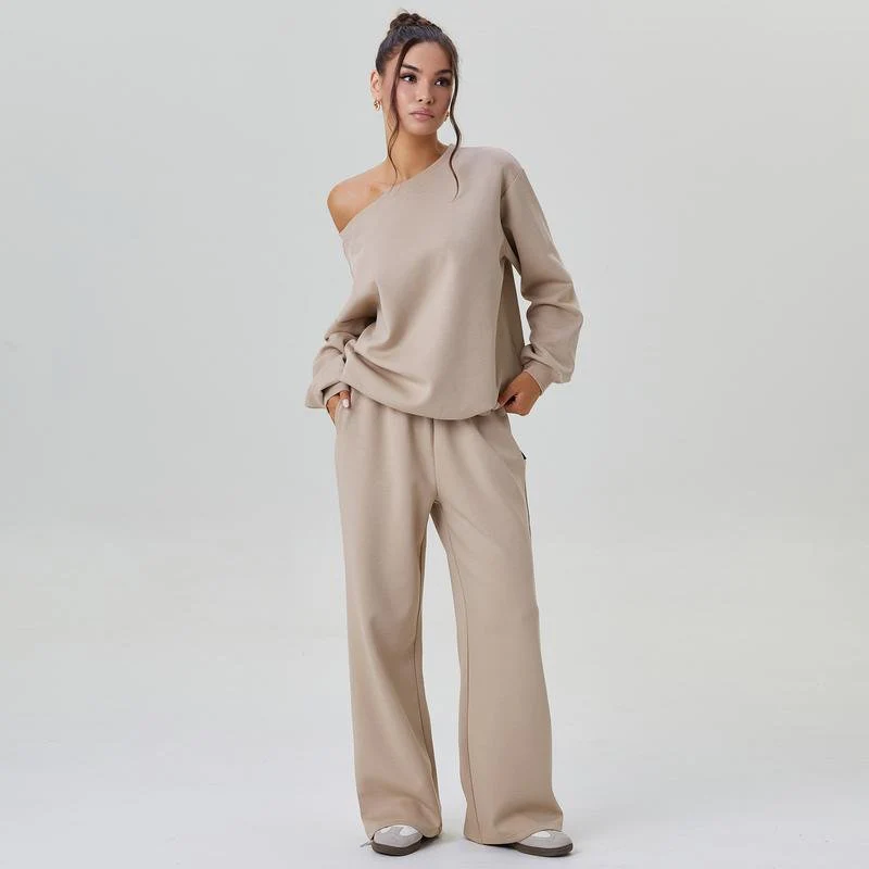 Women¡¯s Off-Shoulder Loungewear Set Wide Leg Two-Piece Tracksuit - Image 5