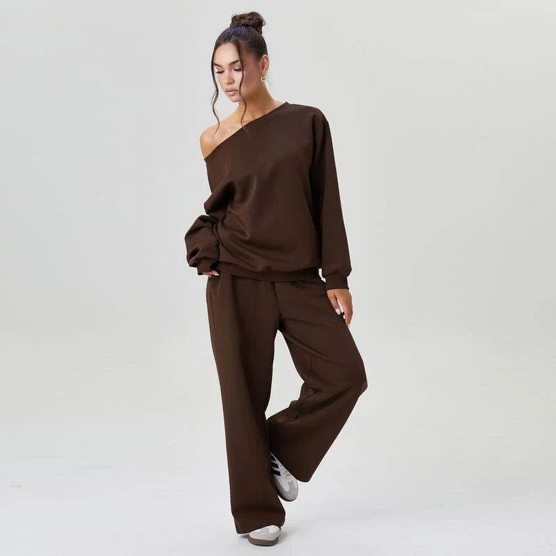 Women¡¯s Off-Shoulder Loungewear Set Wide Leg Two-Piece Tracksuit - Image 6