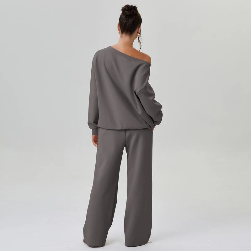 Women¡¯s Off-Shoulder Loungewear Set Wide Leg Two-Piece Tracksuit - Image 7