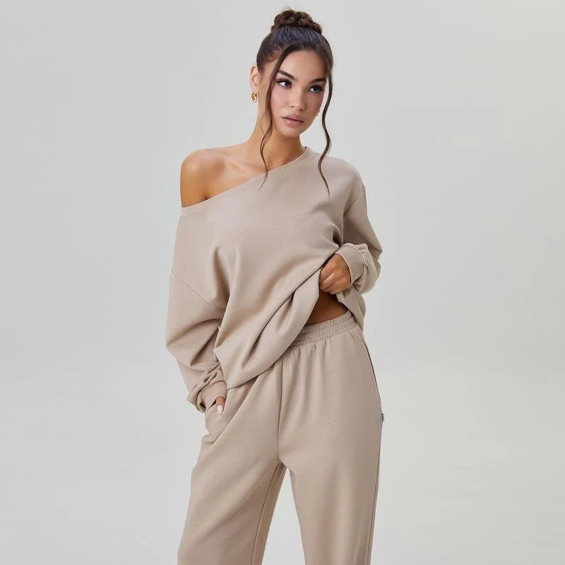 Women¡¯s Off-Shoulder Loungewear Set Wide Leg Two-Piece Tracksuit - Image 9