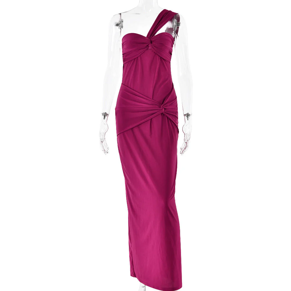 Women’s Off the Shoulder Maxi Dress with Draped Front Knot Detail - Image 7