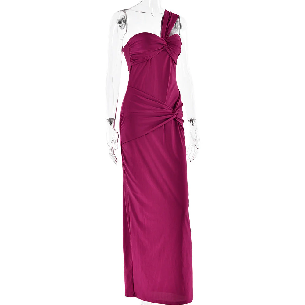 Women’s Off the Shoulder Maxi Dress with Draped Front Knot Detail - Image 8