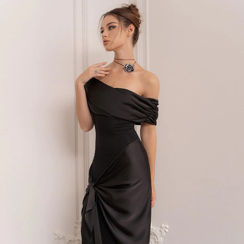 Women’s Off the Shoulder Maxi Dress with Draped Front Knot Detail - Image 10