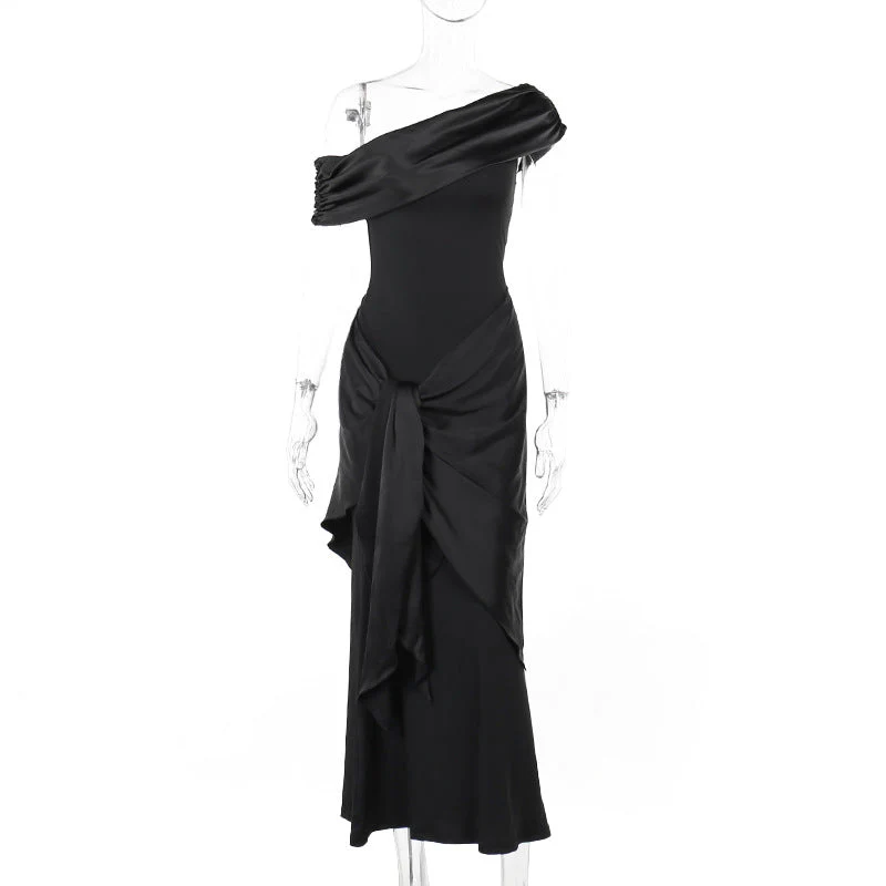 Women’s Off the Shoulder Maxi Dress with Draped Front Knot Detail - Image 11
