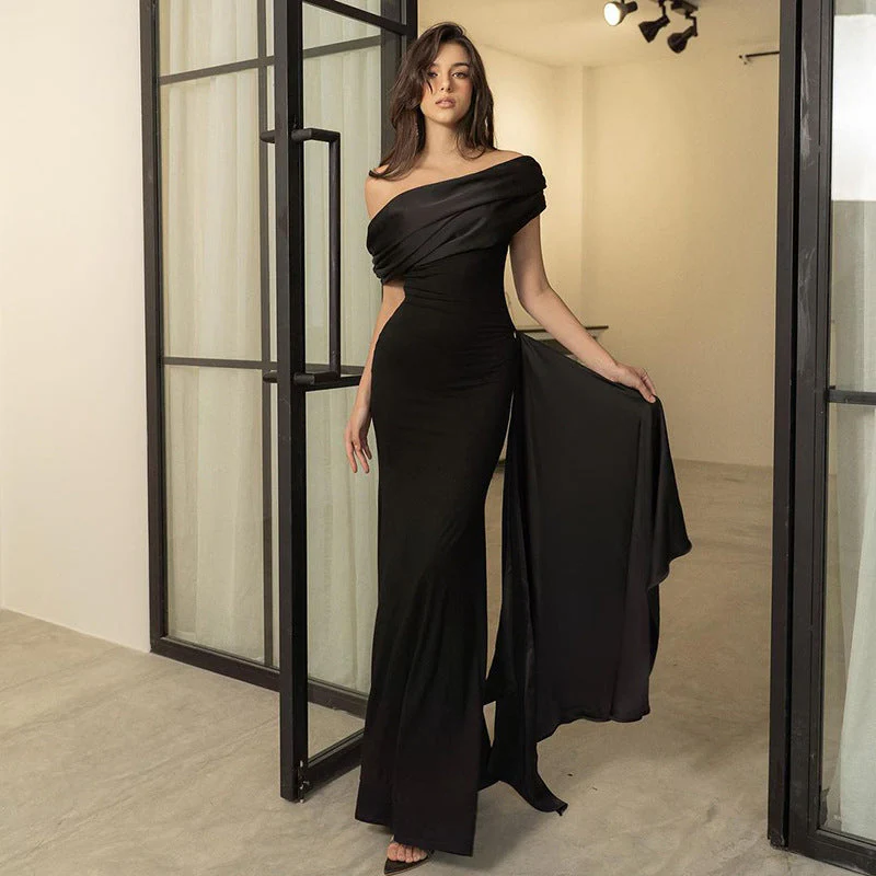 Women’s Off the Shoulder Maxi Dress with Draped Front Knot Detail - Image 3
