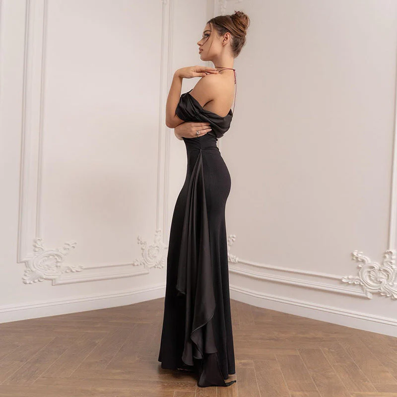 Women’s Off the Shoulder Maxi Dress with Draped Front Knot Detail - Image 4