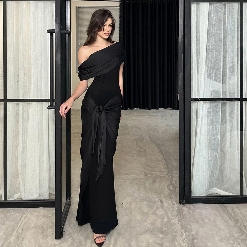 Women’s Off the Shoulder Maxi Dress with Draped Front Knot Detail - Image 6
