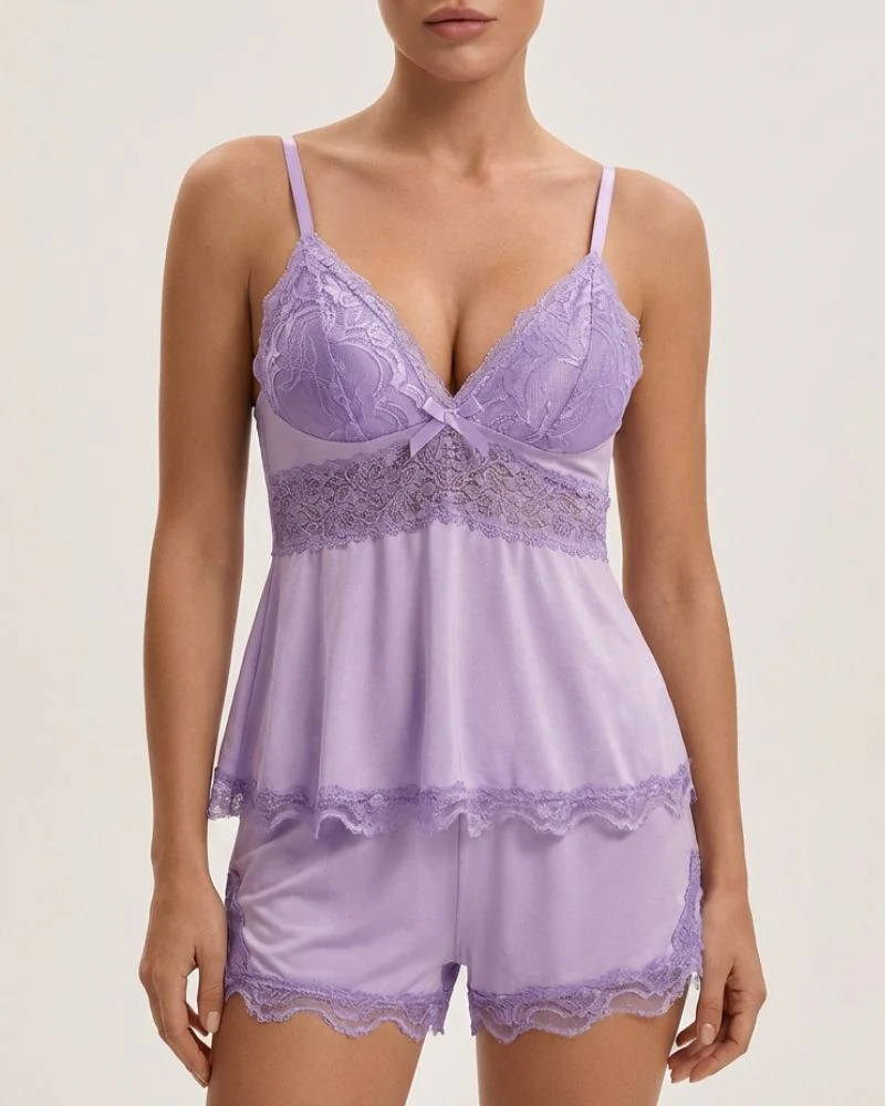 Women’s Pajama Set with Floral Lace Trim and Adjustable Straps - Image 12